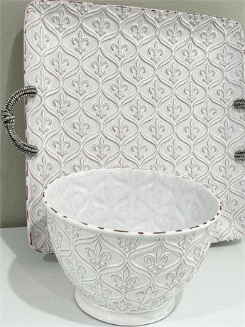 MUD PIE ~ Fleur De Lis Serving Bowl & Platter