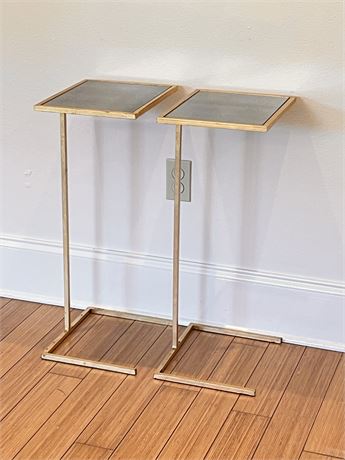 Pair (2) ~ Gold Leaf Smoked Mirror Top Accent Tables