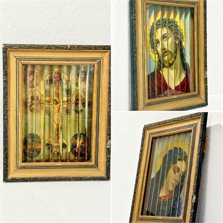 (1) Antique Religious Tricenium 3-Way Framed Picture