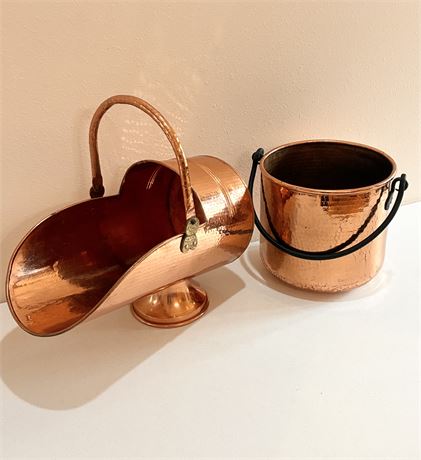 Victorian-Style Hammered Helmet Coal Scuttle & Bucket Set