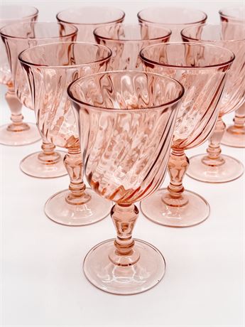 CRISTAL C’ARQUES ~ Rosaline Pink (Swirl Optic) ~ Set Of 12 Water Goblets