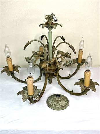 Vintage Wrought Iron Chandelier with Leaf Design