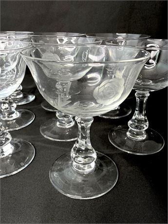 Set of 8 Fostoria Etched Rose Sorbet/Dessert Glasses