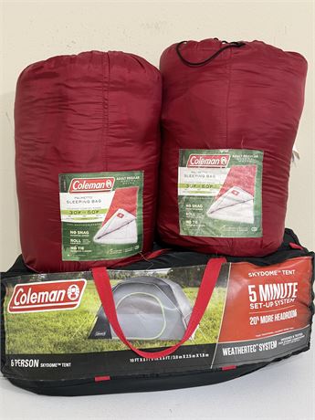 COLEMAN ~ 6-Person Tent & 2 Adult Sleeping Bags
