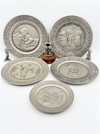 HALLMARK ~ Little Gallery ~ Fine Pewter (3) Figurines & (5) Special Day Plates