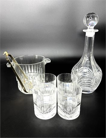 Crystal Decanter and Ice Bucket Set With 4 Highball Glasses