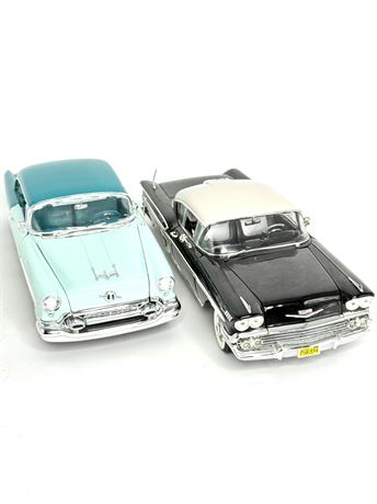 Set of 2 Model Cars - 1955 Oldmobile Super 88 and 1958 Chevrolet Impala