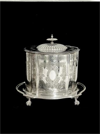 Vtg Biscuit Barrel Silver Plate With Talon Claw Feet And Hinged Lid