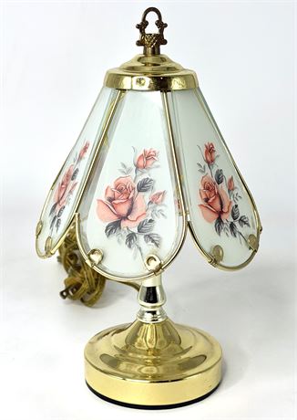 Vintage Floral Rose Glass Panel Table Lamp