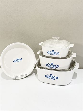 CORNING WARE ~ Blue Cornflower ~ Casserole Dishes Set Of 3 & Pie Plate