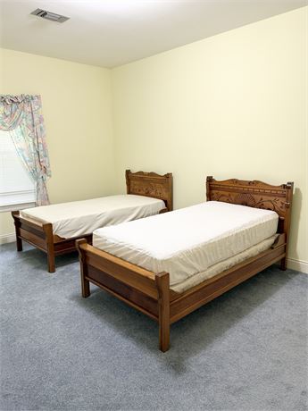 Pair (2) Solid Wood Twin Beds