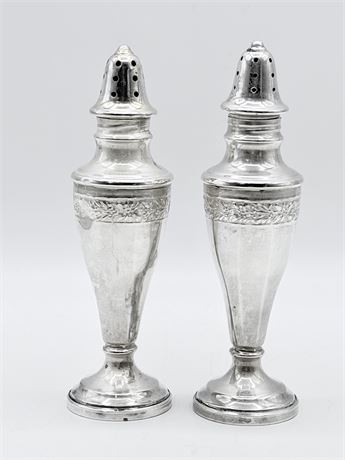 STERLING SILVER ~ Pair (2) Floral Design Salt & Pepper Shakers
