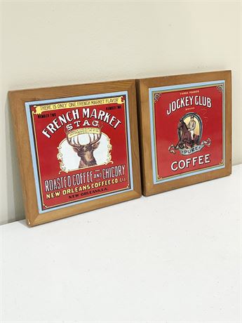 Pair (2) of Vintage-Style Wood Framed Advertising Tiles