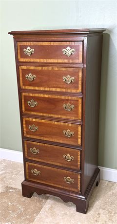 Vintage Dixie Furniture Mahogany Wood Chippendale Lingerie Chest w/ Inlay Design