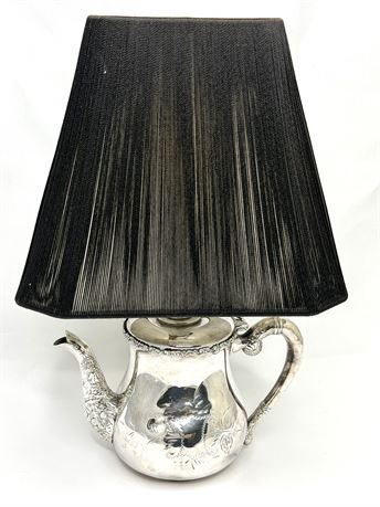 Silver Plate Floral Teapot Table Lamp