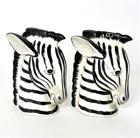 Vintage Fitz and Floyd Set of Zebra Book Ends