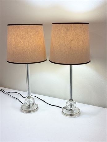 Pair of Vtg Glass/Acrylic Pillar Dresser Lamps