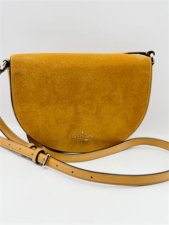 KATE SPADE ~ Luna ~ Suede & Leather Mustard Crescent Crossbody