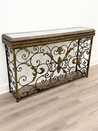 Metal Console / Entry Way Table With Smoked Glass Top