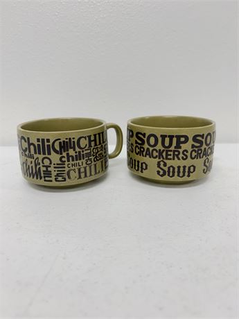 Pair of Retro 1970s Ceramic Soup Mugs