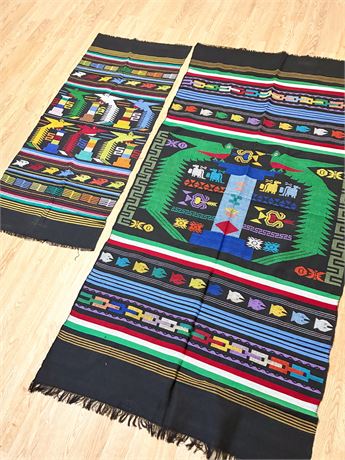 Pair of (2) Handwoven Guatemalan Folk Art Cotton Tapestries
