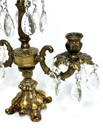 Vintage Brass Candelabra with Crystal Prisms