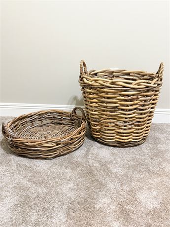 Pair (2) Large Ratan Baskets