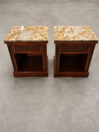 MILLWORK, INC. ~ Traditional Granite And Wooden Nightstand ~ Set of 2