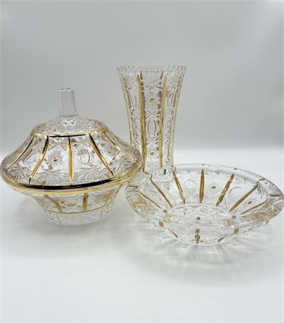 Made In Italy ~ 3-Pc Gold Embellished Genuine Lead Crystal Set