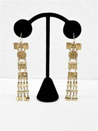 925 ~ Pre-Columbian Style Sterling Silver Earrings W/ Gold Vermeil Overlay