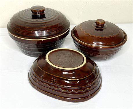 Vintage MARCREST Oven Proof Stoneware Pottery Lidded Bowls and Divided Dish