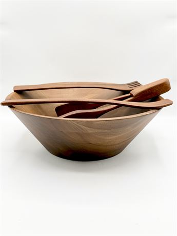 QUALITY HEIRLOOM ~ Walnut Salad Bowl Wooden Ware Set