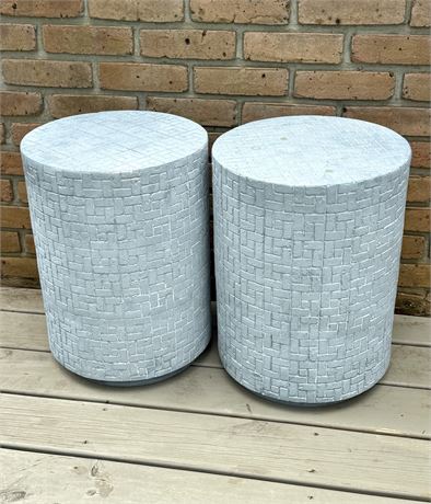 Set of 2 Resin Basketweave Design Plant Stands