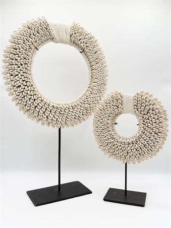Pair (2) ~ Tribal Papua Art Disc Of Cowrie Shells