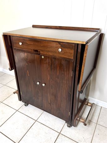 Ethan Allen Wood Drop-Leaf Locking Bar on Casters - Includes Key
