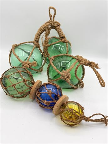 Hand Blown Glass Fishing Float Buoys ~ Set Of 3
