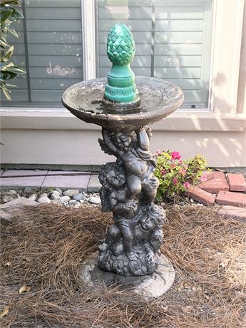 Painted Cement Cherub Birdbath