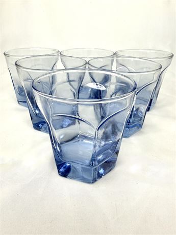 Set of 6 Vintage Courtney-Light Blue Anchor Hocking Lowball Whiskey Glasses