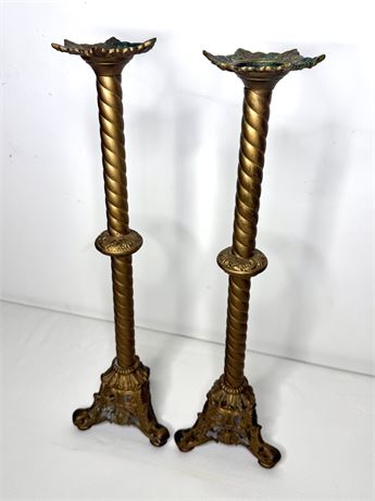 Set of 2 Beautifully Ornate Brass Candlesticks - Almost 2 Feet Tall!