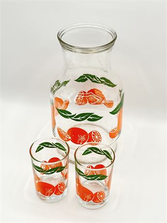 ANCHOR HOCKING ~ Juice Carafe & 2 Glasses ~ 3Pc Set