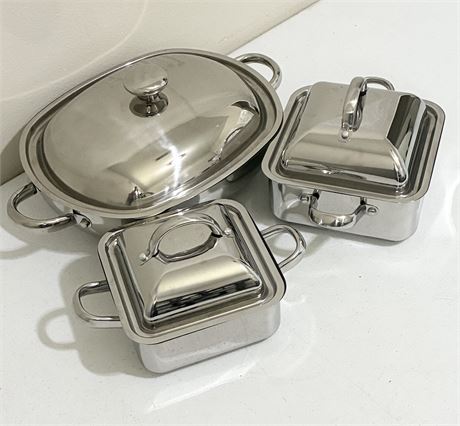 COOK’S ESSENTIALS ~ Set of 3 Stainless Steel Nonstick Buffet Serving Dishes