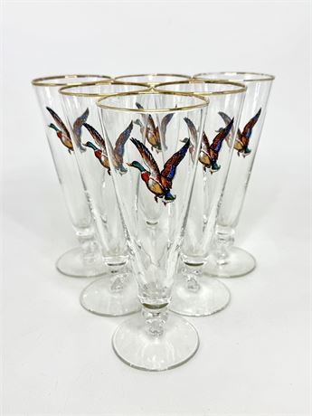 Set of 6 Libby Game Bird Mallard Pilsner Glasses