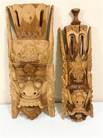 Hand-Carved Solid Wood Balinese Barong Masks