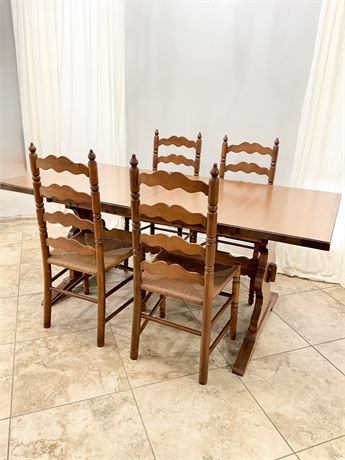 TELL CITY FURN. ~ Solid Wood Dining Table & 4 Ladder Back Chairs With Rush Seats