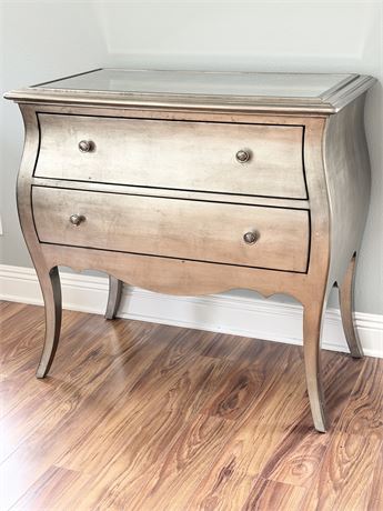 Silvery Gold Accent Chest With Smoked Mirrored Top