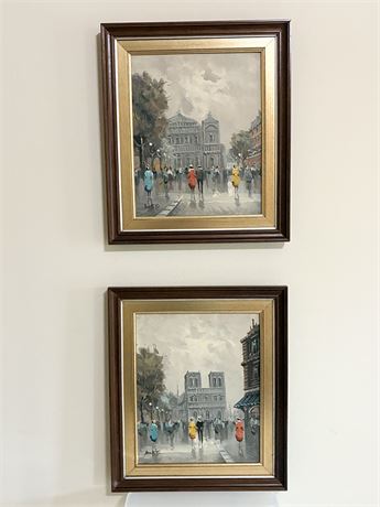 ANTONIO DE VITY ~ Pair (2) ~ Original Framed Street Scene Oil on Canvas