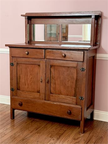 Vtg. Solid Wood Buffet Server / Sideboard With Detachable Mirror & Shelf