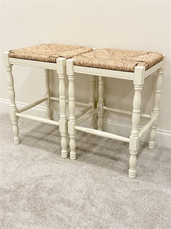BALLARD DESIGNS ~ Dorchester ~ Pair (2) 24” Counter Stools With Rush Seat