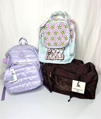 2 Back Packs and an ADIDAS Duffel - All New With Tags