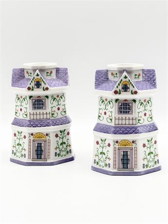 LENOX ~ Pair (2) Village Porcelain Candlesticks